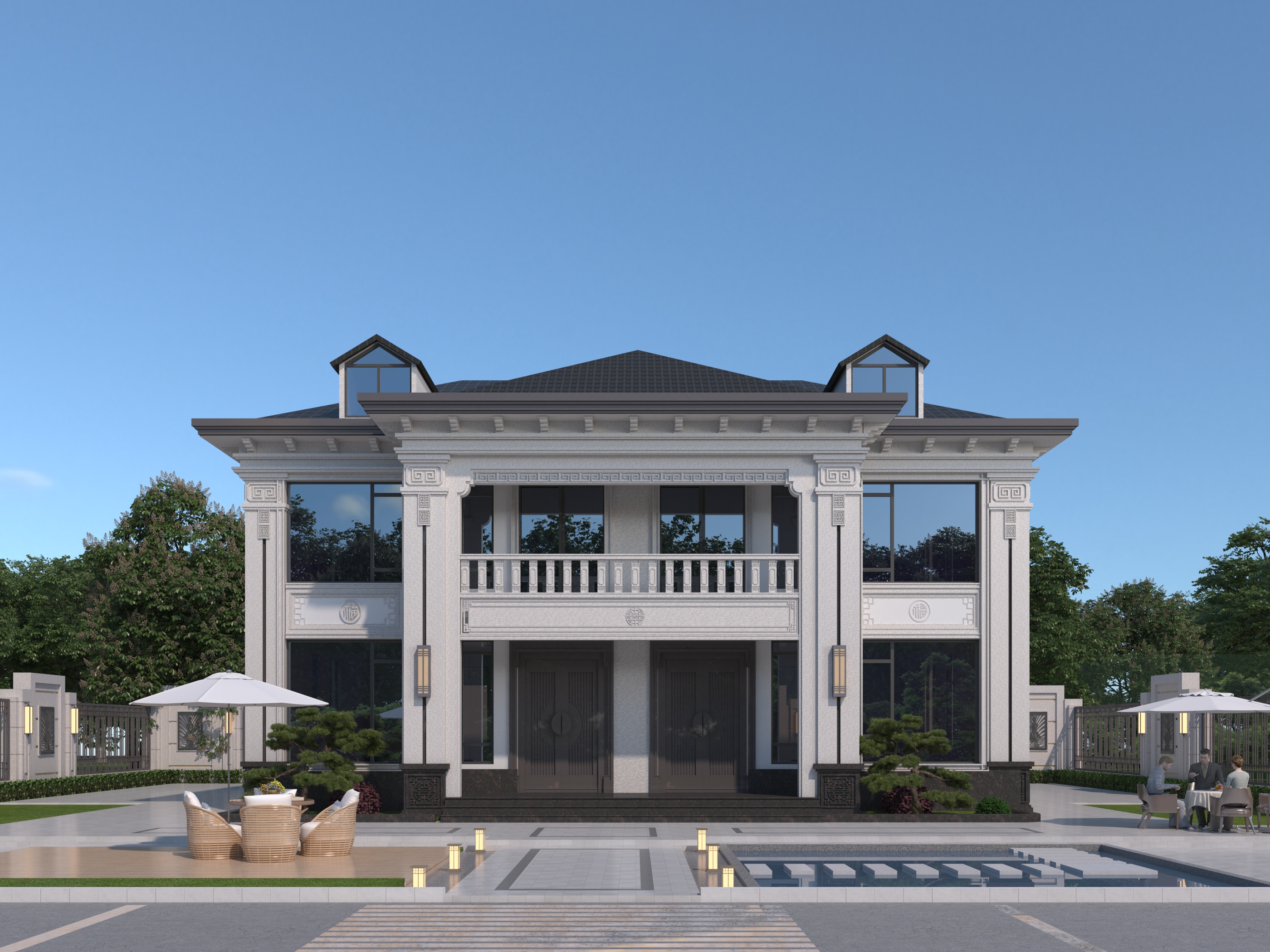 两层双拼新中式别墅设计解析(图文)